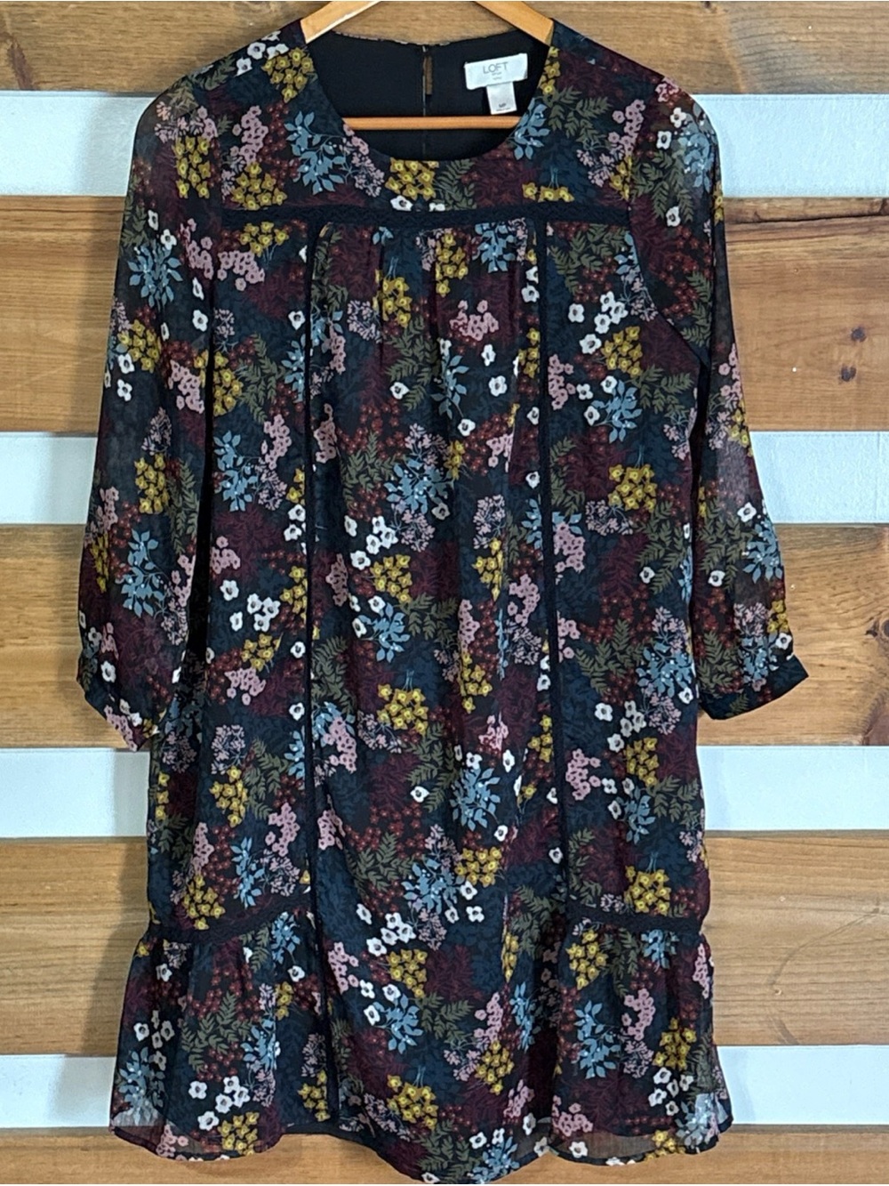 LOFT Outlet Black Floral Sheer Lined Crochet Accent Knee Length Maxi Size MP
